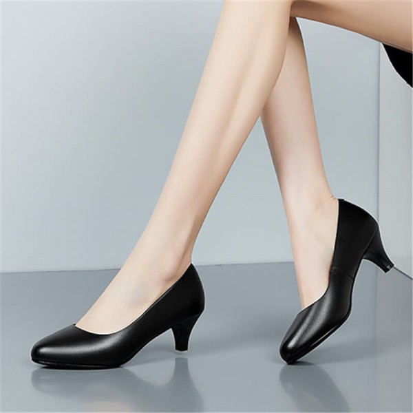 Size:4.5-10 Women Fashion Solid Color Plus Size Genuine Leather Heels