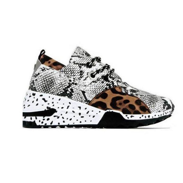 Size:4.5-11Women Casual Plus Size Leopard Printed Patchwork Lace Up Sneakers