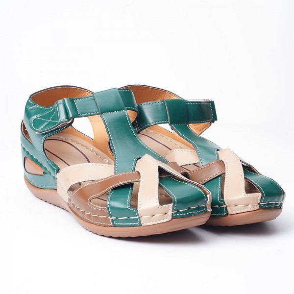 Size:4.5-11 Women Vintage Style Solid Color Cross Hasp Sandals