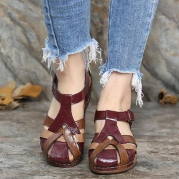Size:4.5-11 Women Vintage Style Solid Color Cross Hasp Sandals