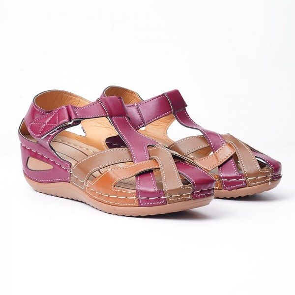 Size:4.5-11 Women Vintage Style Solid Color Cross Hasp Sandals