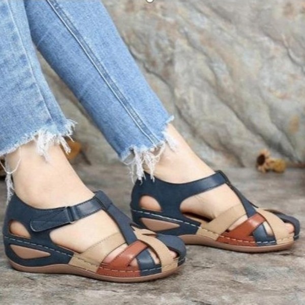 Size:4.5-11 Women Vintage Style Solid Color Cross Hasp Sandals