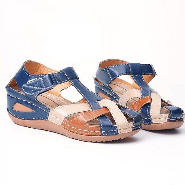 Size:4.5-11 Women Vintage Style Solid Color Cross Hasp Sandals
