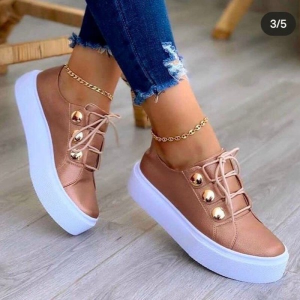 Size:5-11 Women Bigger Sizes Metal Decor Lace-up Loafers