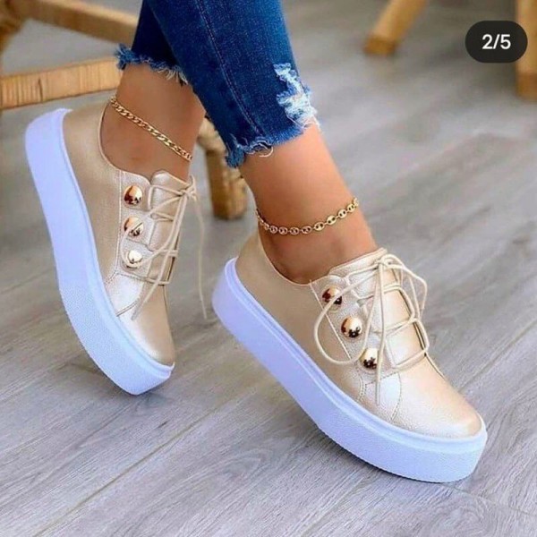 Size:5-11 Women Bigger Sizes Metal Decor Lace-up Loafers