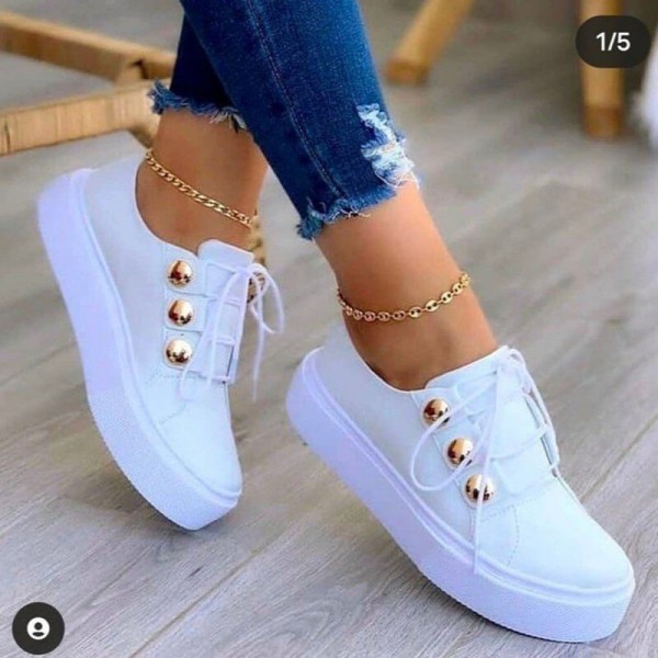 Size:5-11 Women Bigger Sizes Metal Decor Lace-up Loafers
