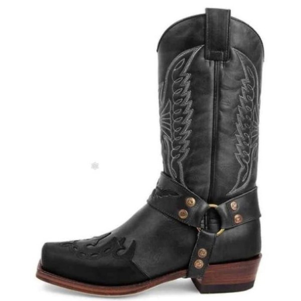 Size:4.5-11 Women Retro Plus Size Embroidery Warm Mid-Calf Boots