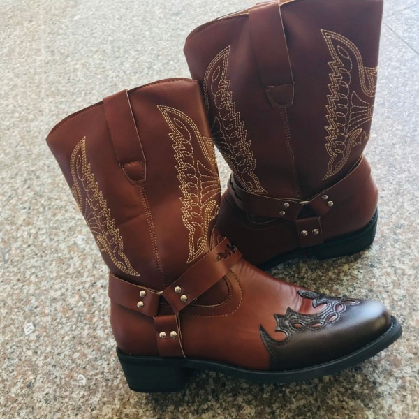 Size:4.5-11 Women Retro Plus Size Embroidery Warm Mid-Calf Boots
