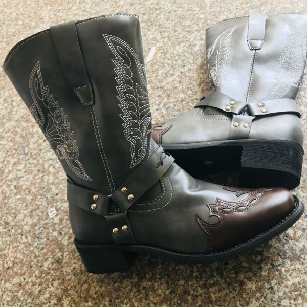 Size:4.5-11 Women Retro Plus Size Embroidery Warm Mid-Calf Boots