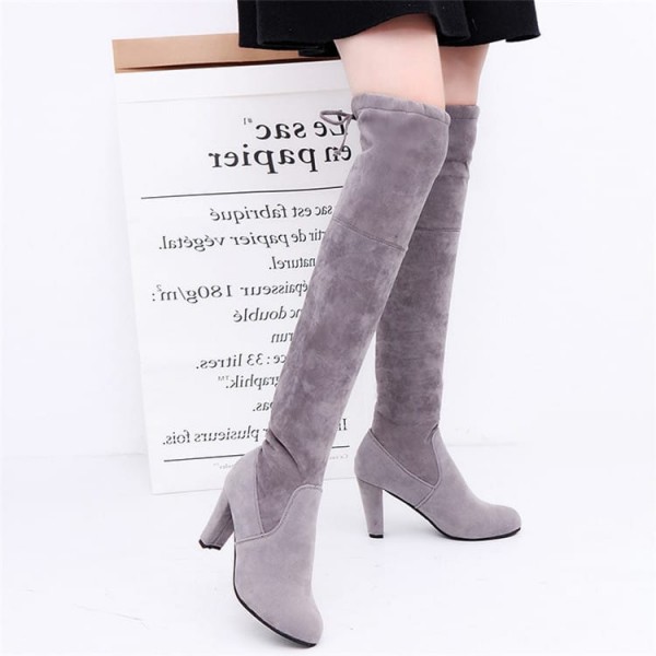 Size:4.5-11 Women Fashion Plus Size Suede Upper Block Over The Knee Boots