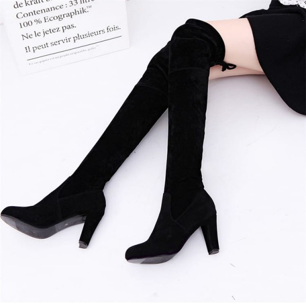 Size:4.5-11 Women Fashion Plus Size Suede Upper Block Over The Knee Boots