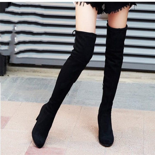 Size:4.5-11 Women Fashion Plus Size Suede Upper Block Over The Knee Boots