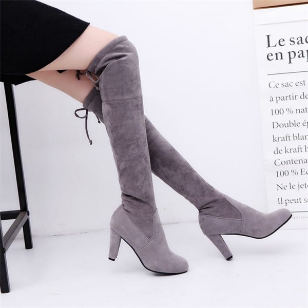 Size:4.5-11 Women Fashion Plus Size Suede Upper Block Over The Knee Boots