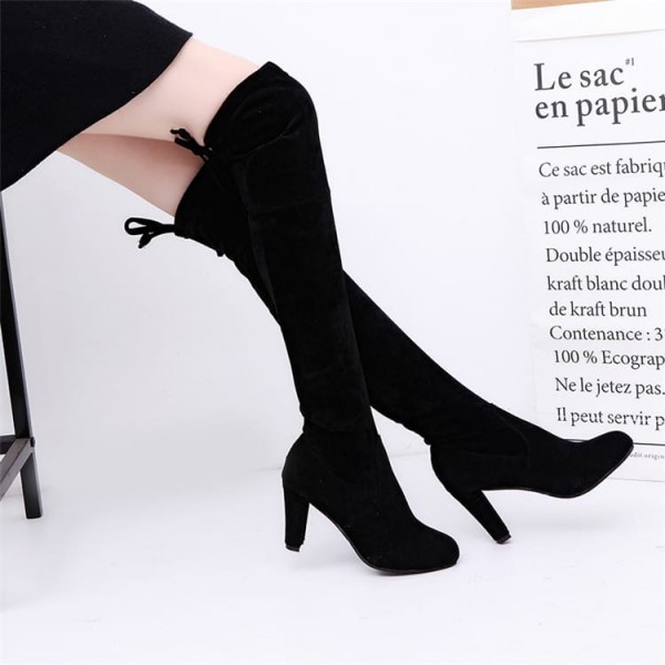 Size:4.5-11 Women Fashion Plus Size Suede Upper Block Over The Knee Boots