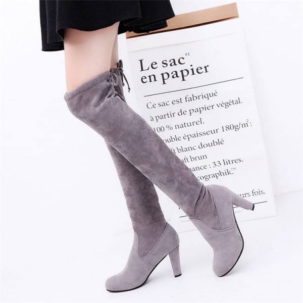 Size:4.5-11 Women Fashion Plus Size Suede Upper Block Over The Knee Boots