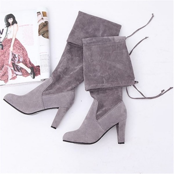 Size:4.5-11 Women Fashion Plus Size Suede Upper Block Over The Knee Boots