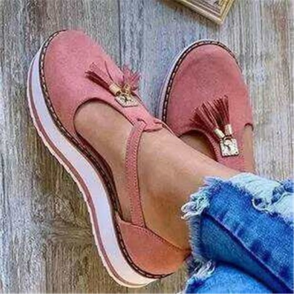 Size:4.5-11 Women Plus Size Solid Color Tassel Decoration Thick-soled Loafers