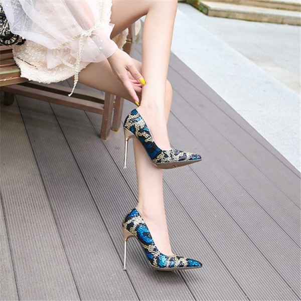 Size:4.5-13 Women Color Blocking Sequins Pointed-toe Heels