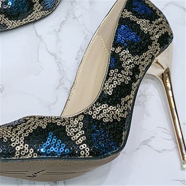 Size:4.5-13 Women Color Blocking Sequins Pointed-toe Heels
