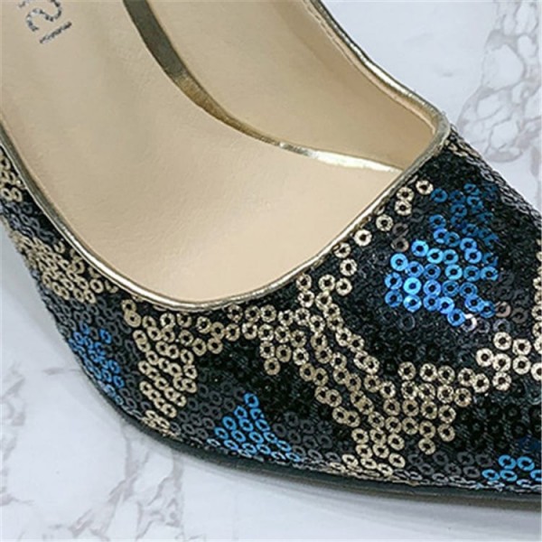 Size:4.5-13 Women Color Blocking Sequins Pointed-toe Heels