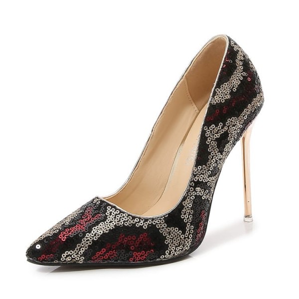 Size:4.5-13 Women Color Blocking Sequins Pointed-toe Heels