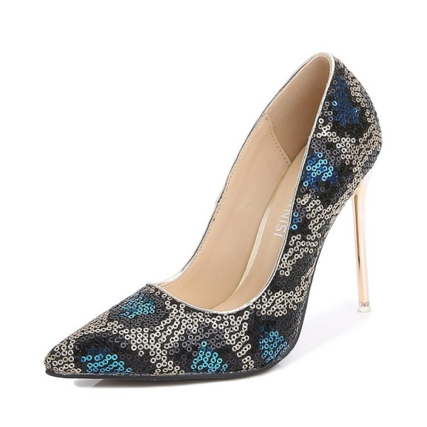 Size:4.5-13 Women Color Blocking Sequins Pointed-toe Heels