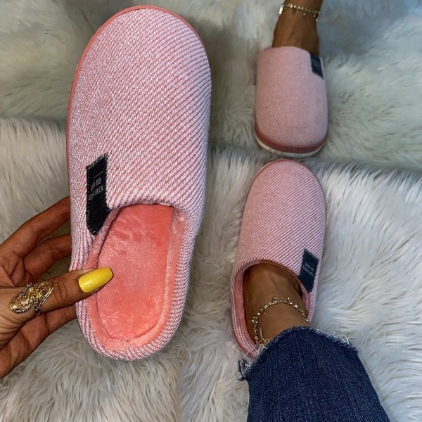 Women Winter Housewear Round Toe Thick-soled Warm Plush Slippers