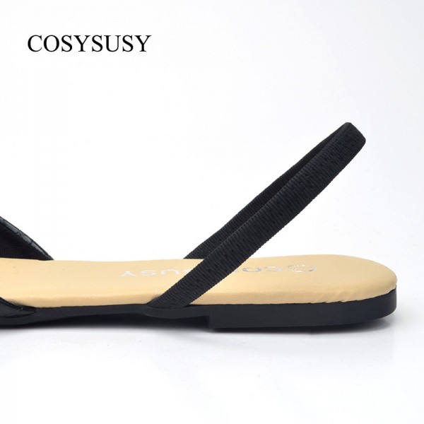 Women Elegant Pointed Toe Snakeskin Grain Solid Color Sling Back Ankle Strap Flat Sandals