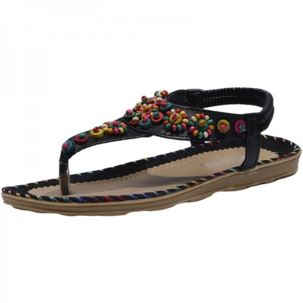 Women Spring Bohemia Flip Flops Beaded Beach Flat Sandals