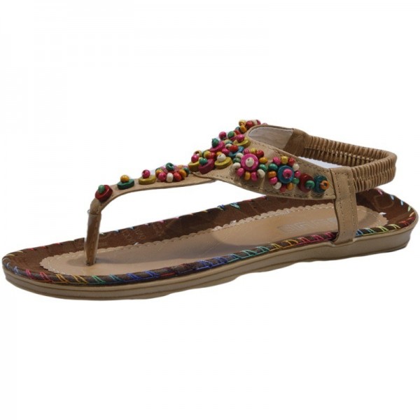 Women Spring Bohemia Flip Flops Beaded Beach Flat Sandals