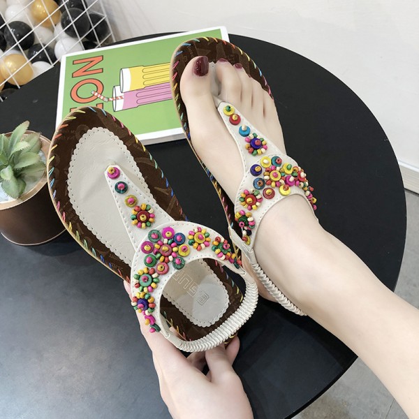 Women Spring Bohemia Flip Flops Beaded Beach Flat Sandals