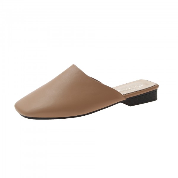 Women Fashion Summer Square Toe Solid Color Cover Toe PU Mules Slippers