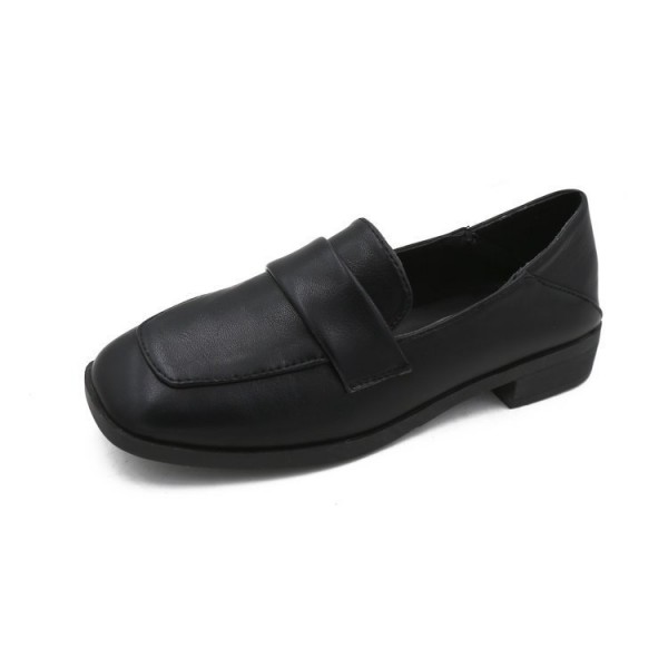 Women Vintage British Style PU Square Toe Solid Color Fashion PU Loafers
