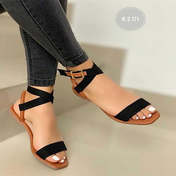 Large Size Women Summer Ankle Wrap Strap Buckle Outer Wear Flat Sandals