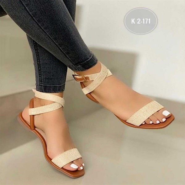 Large Size Women Summer Ankle Wrap Strap Buckle Outer Wear Flat Sandals