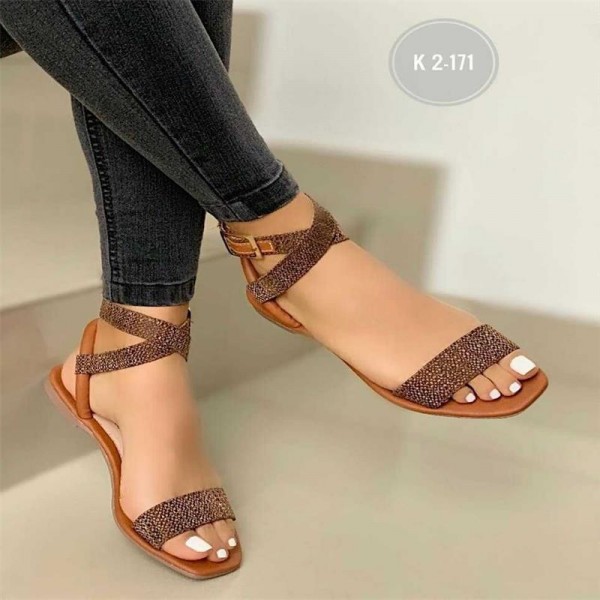 Large Size Women Summer Ankle Wrap Strap Buckle Outer Wear Flat Sandals