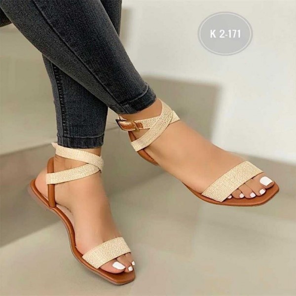 Large Size Women Summer Ankle Wrap Strap Buckle Outer Wear Flat Sandals