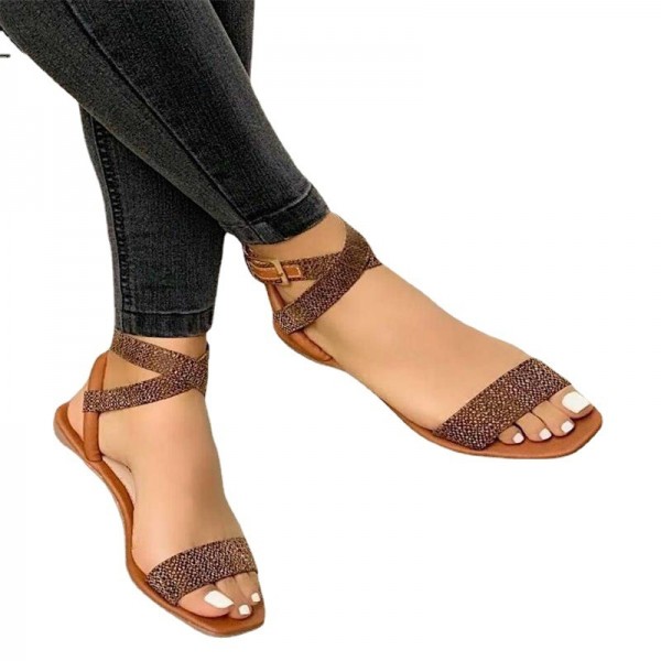 Large Size Women Summer Ankle Wrap Strap Buckle Outer Wear Flat Sandals