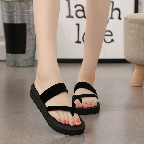 Size 4.5-11 Hot Sale Women Solid Color Toe Ring Design Comfortable Flat Slippers Shoes