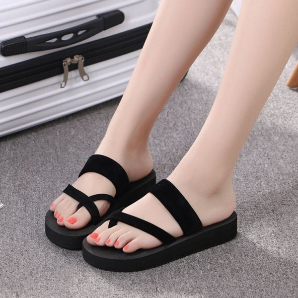Size 4.5-11 Hot Sale Women Solid Color Toe Ring Design Comfortable Flat Slippers Shoes