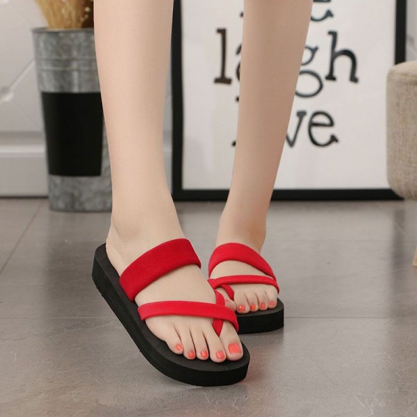 Size 4.5-11 Hot Sale Women Solid Color Toe Ring Design Comfortable Flat Slippers Shoes