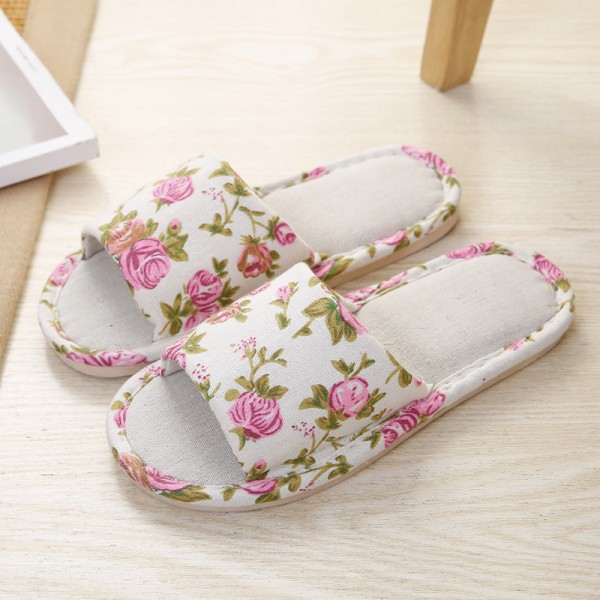 Floral Summer Fashion Non-Slip Indoor Household Linen House Slippers