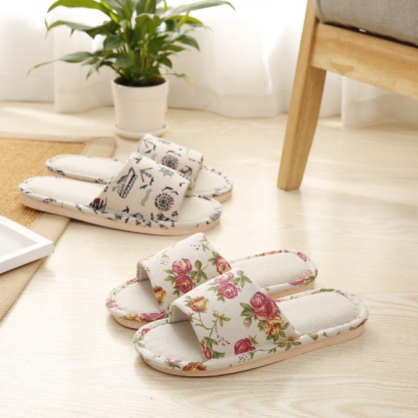 Floral Summer Fashion Non-Slip Indoor Household Linen House Slippers