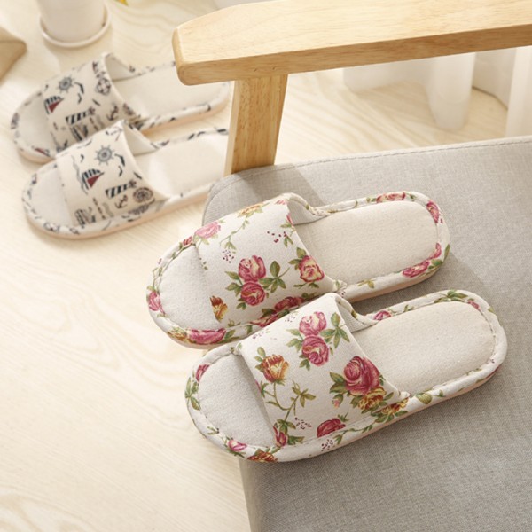 Floral Summer Fashion Non-Slip Indoor Household Linen House Slippers