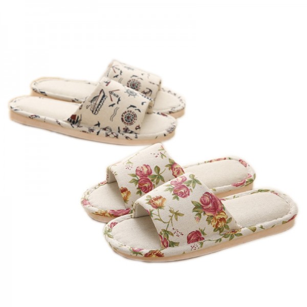 Floral Summer Fashion Non-Slip Indoor Household Linen House Slippers