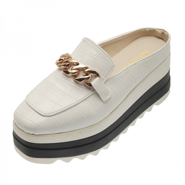 Women Fashion Casual Chain Design Crocodile Pattern Wedge Platform Slippers