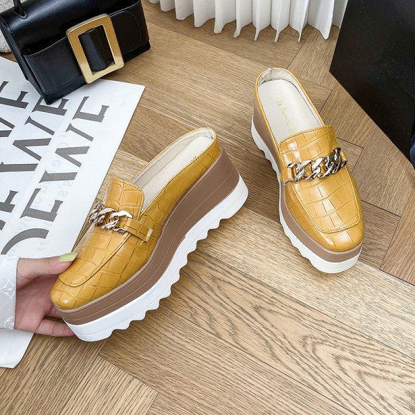Women Fashion Casual Chain Design Crocodile Pattern Wedge Platform Slippers