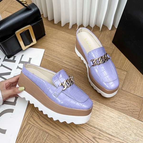 Women Fashion Casual Chain Design Crocodile Pattern Wedge Platform Slippers