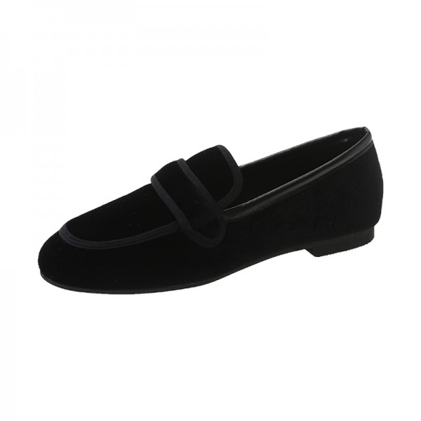 Women Vintage Casual Houndstooth Pattern Suede Loafers