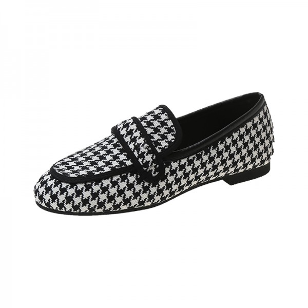 Women Vintage Casual Houndstooth Pattern Suede Loafers